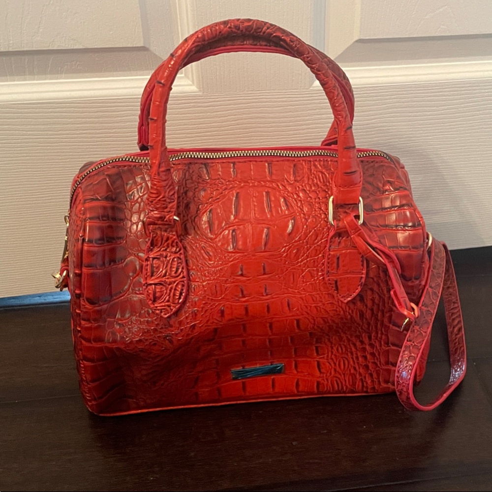 Red Crocodile Embossed Handbag